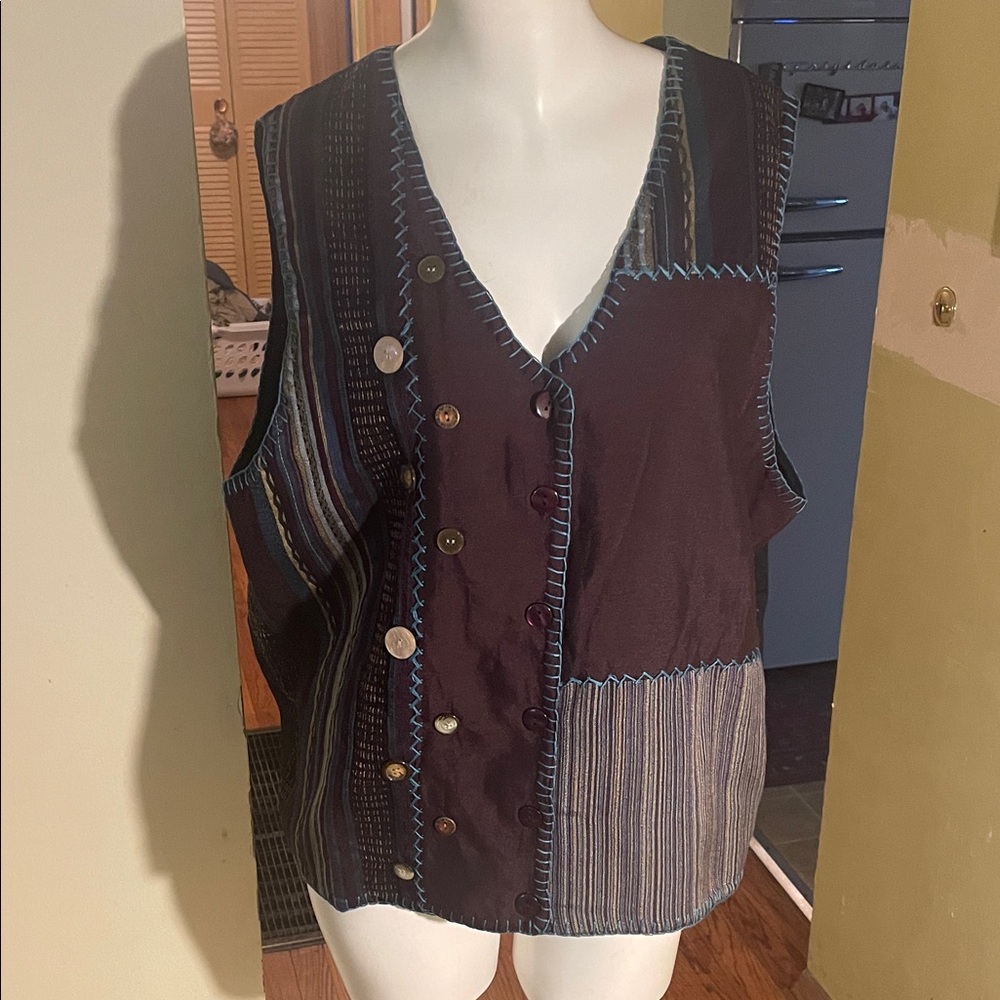 Cedar Canyon Vintage Multicolor Patchwork Button Vest